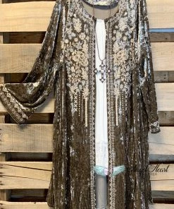 Andree By Unit AHB EXCLUSIVE: Long Velvet Embroidery Cardigan - Bronze What's New