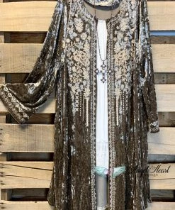 Andree By Unit AHB EXCLUSIVE: Long Velvet Embroidery Cardigan - Bronze What's New