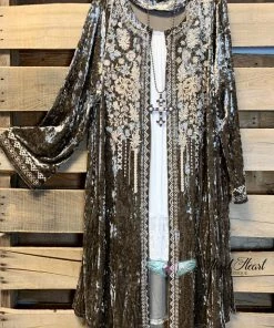 Andree By Unit AHB EXCLUSIVE: Long Velvet Embroidery Cardigan - Bronze What's New