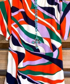 Sassy Look Dainty Cold Shoulder Top - Navy/Orange