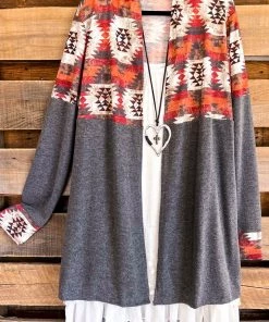 Haptics What's New Put Me At Ease Cardigan - Rust/Charcoal