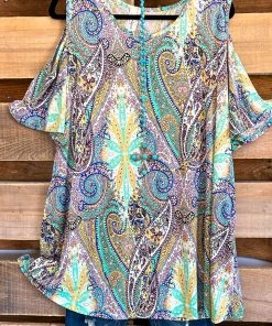 Sassy Look Dainty With A Purpose Cold Shoulder Top - Mint/Blue What's New