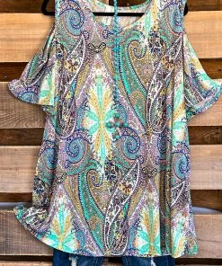 Sassy Look Dainty With A Purpose Cold Shoulder Top - Mint/Blue What's New