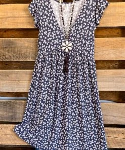 Emerald Floral French Daisy Dress - Navy Blue What's New