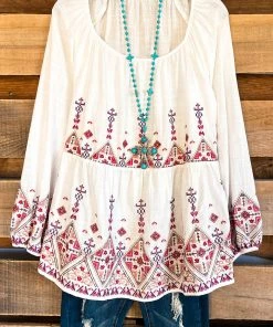 Andree What's New Without Wonder Embroidered Top - Ivory - 100% COTTON