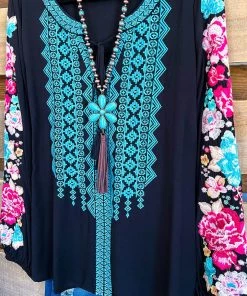 Andree What's New Take On Me Embroidered Blouse - Black