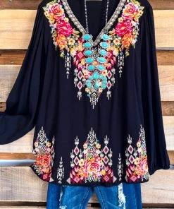 Andree Go Your Own Way Embroidered Blouse - Black - SALE