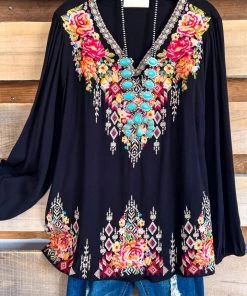 Andree Go Your Own Way Embroidered Blouse - Black - SALE