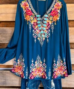 Andree Go Your Own Way Embroidered Blouse - Teal - SALE