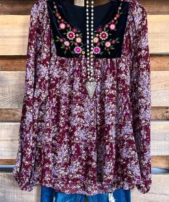 Umgee What's New Happy Go Lucky Blouse - Wine Mix