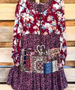 Umgee What's New Simple Arrangement Dress - Burgundy