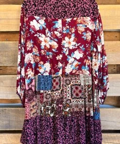 Umgee What's New Simple Arrangement Dress - Burgundy