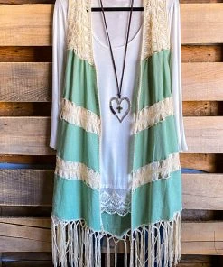 Umgee Boho Valley Vest -Ice Mint - SALE