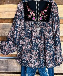 Umgee Happy Go Lucky Blouse - Steel Blue Mix What's New