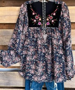 Umgee Happy Go Lucky Blouse - Steel Blue Mix What's New