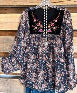 Umgee Happy Go Lucky Blouse - Steel Blue Mix What's New