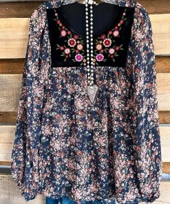 Umgee Happy Go Lucky Blouse - Steel Blue Mix What's New