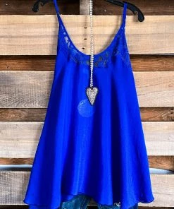 Umgee Sheer Detailed Tank - Royal Blue - SALE