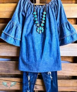 A&A AHB EXCLUSIVE: Find My Pearls Tunic - Denim - 100% COTTON - SALE