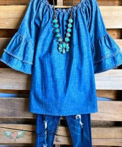 A&A AHB EXCLUSIVE: Find My Pearls Tunic - Denim - 100% COTTON - SALE