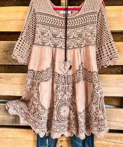 Origami What's New AHB EXCLUSIVE: Delightful Details Cotton Top - Taupe/Mocha