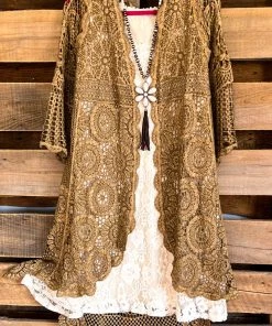 Origami What's New AHB EXCLUSIVE: Go For It Crochet Cardigan - SW Taupe - 100% COTTON