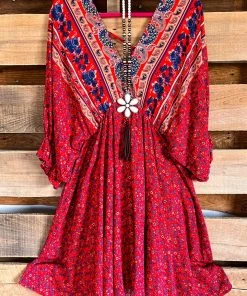 Umgee Dazzling Grace Dress - Red Mix - SALE