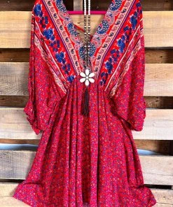 Umgee Dazzling Grace Dress - Red Mix - SALE