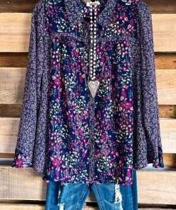 Umgee What's New Unforgettable Youth Blouse - Navy Mix