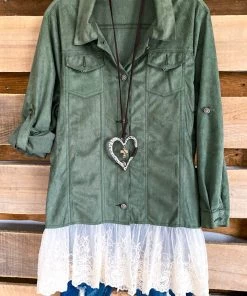 Origami Sundance Suede Button Up - Olive