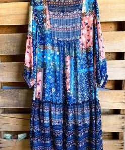 Umgee Good Fortune Long Kimono - Navy/Mauve - SALE
