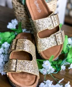 Fashion Go Shoes Shine Bright Buckle Sandals - Champagne Gold - SALE