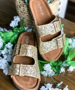 Fashion Go Shoes Shine Bright Buckle Sandals - Champagne Gold - SALE