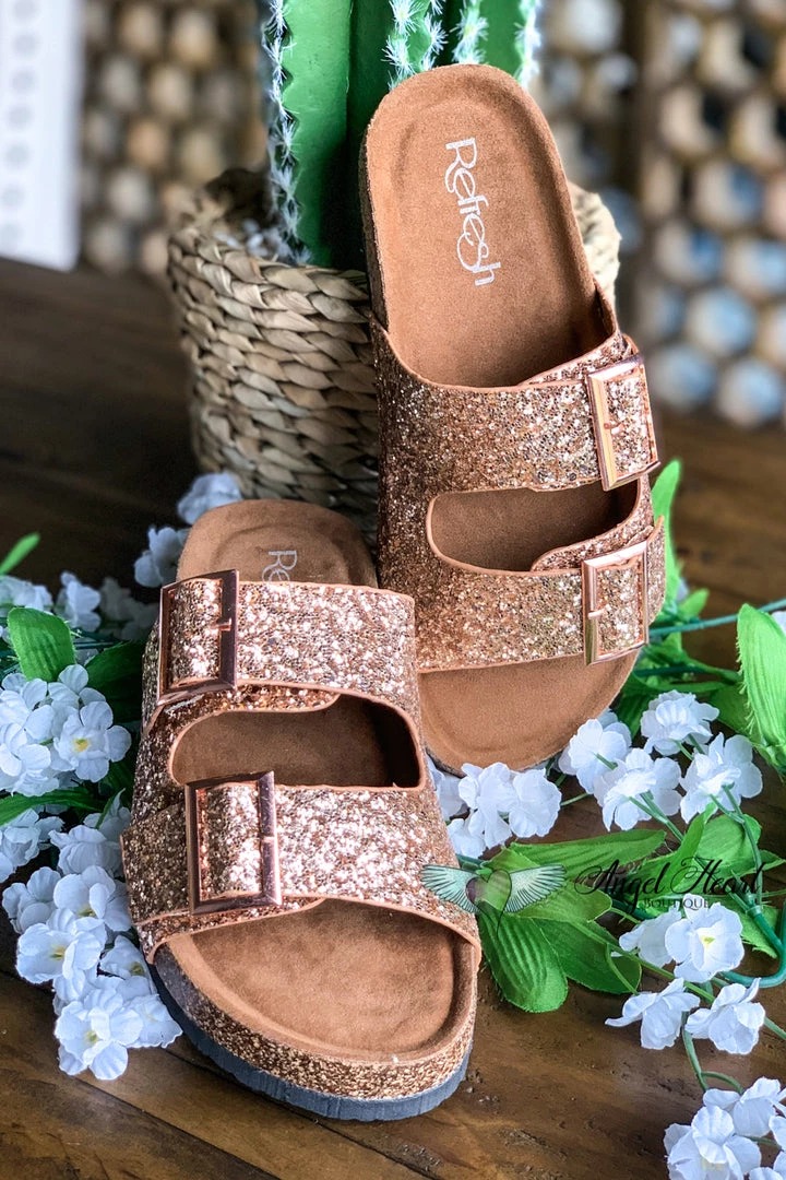 Angel Heart Boutique Shine Bright Buckle Sandals - Rose Gold - SALE Shoes 4 Angel Heart Boutique Shine Bright Buckle Sandals - Rose Gold - SALE Shoes