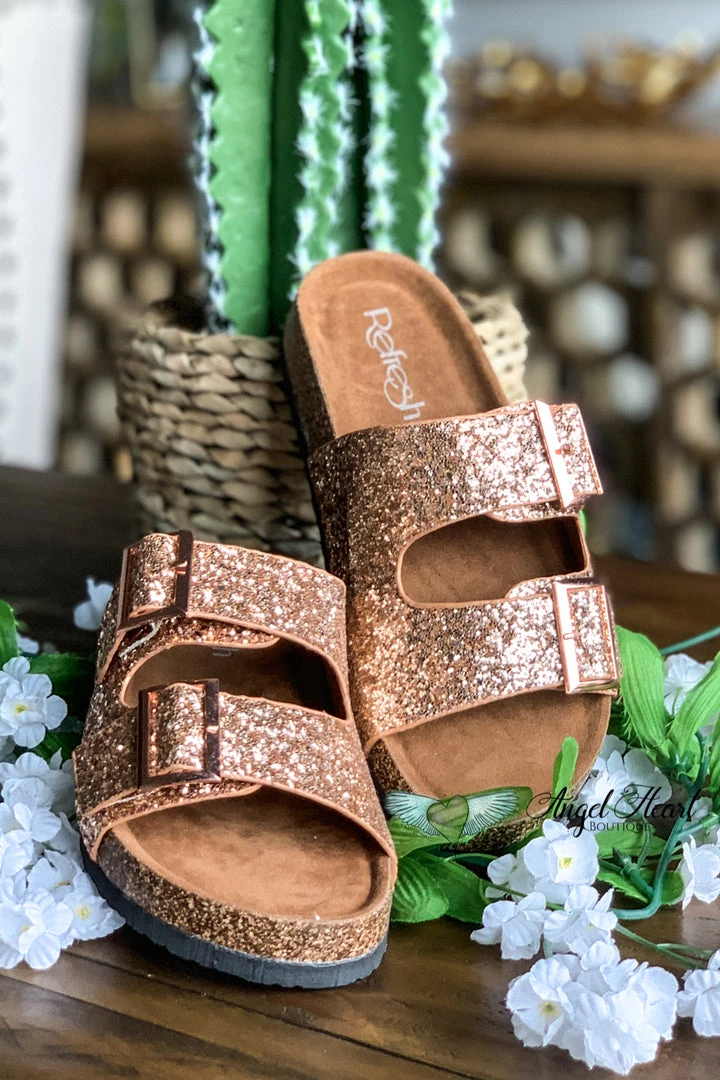 Angel Heart Boutique Shine Bright Buckle Sandals - Rose Gold - SALE Shoes 7 Angel Heart Boutique Shine Bright Buckle Sandals - Rose Gold - SALE Shoes