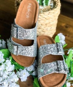 Fashion Go Shoes Shine Bright Buckle Sandals - Silver - SALE
