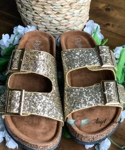 Fashion Go Shoes Shine Bright Buckle Sandals - Champagne Gold - SALE