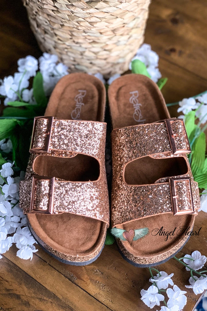 Angel Heart Boutique Shine Bright Buckle Sandals - Rose Gold - SALE Shoes 9 Angel Heart Boutique Shine Bright Buckle Sandals - Rose Gold - SALE Shoes