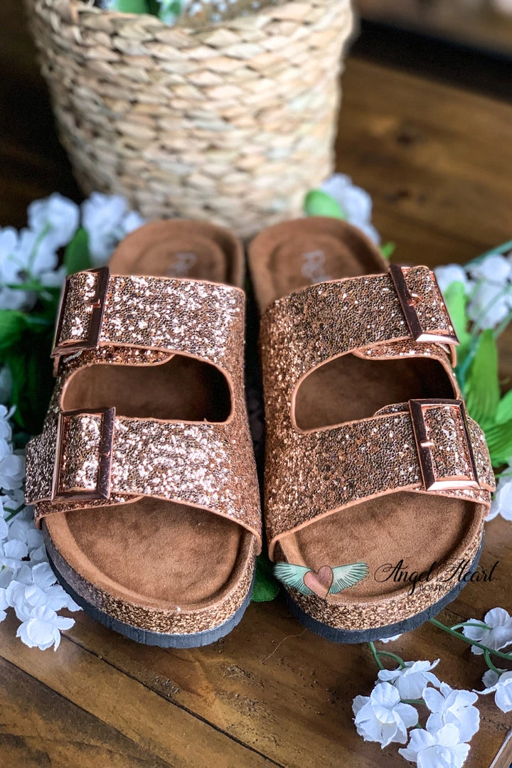 Angel Heart Boutique Shine Bright Buckle Sandals - Rose Gold - SALE Shoes 10 Angel Heart Boutique Shine Bright Buckle Sandals - Rose Gold - SALE Shoes