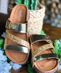 Fashion Go Shine Bright Strap Sandals - Champagne Gold - SALE Shoes 8 Fashion Go Shine Bright Strap Sandals - Champagne Gold - SALE Shoes