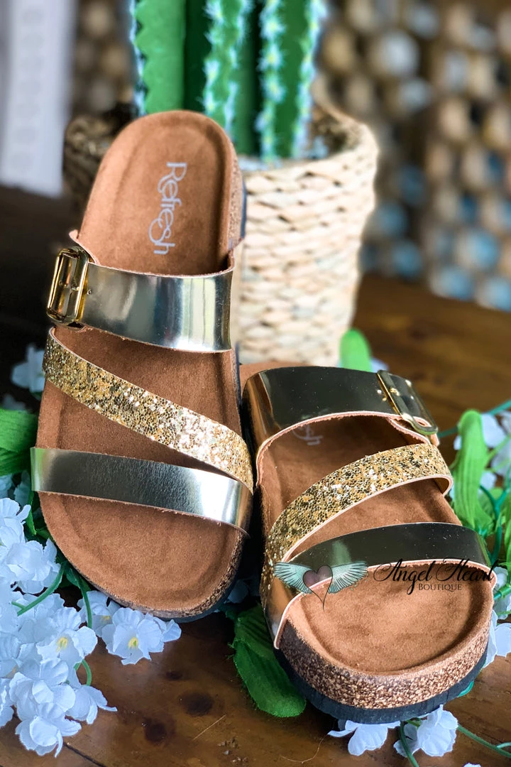 Fashion Go Shine Bright Strap Sandals - Champagne Gold - SALE Shoes 5 Fashion Go Shine Bright Strap Sandals - Champagne Gold - SALE Shoes