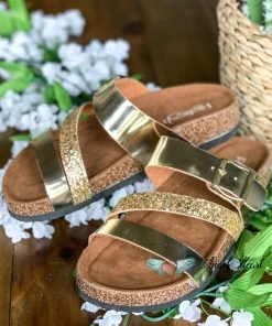 Fashion Go Shine Bright Strap Sandals - Champagne Gold - SALE Shoes 9 Fashion Go Shine Bright Strap Sandals - Champagne Gold - SALE Shoes