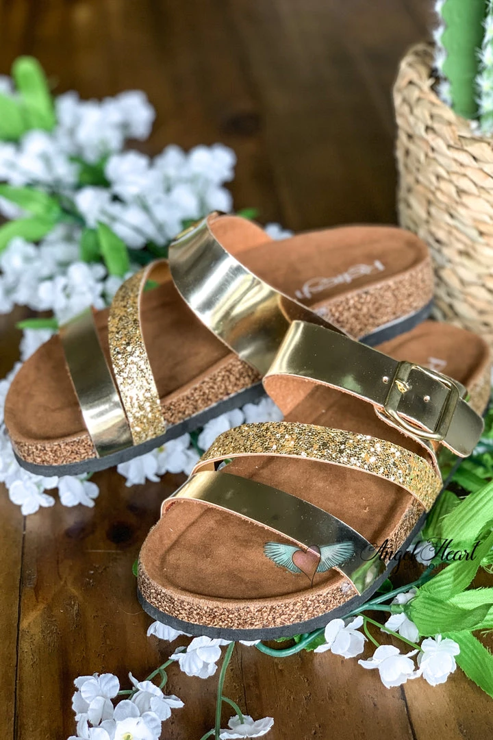 Fashion Go Shine Bright Strap Sandals - Champagne Gold - SALE Shoes 6 Fashion Go Shine Bright Strap Sandals - Champagne Gold - SALE Shoes