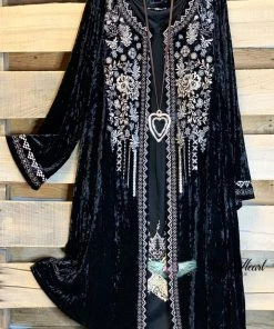 Andree By Unit AHB EXCLUSIVE: Long Velvet Embroidery Cardigan - Black
