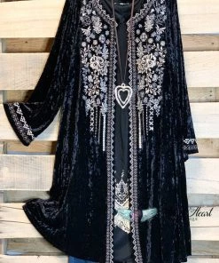 Andree By Unit AHB EXCLUSIVE: Long Velvet Embroidery Cardigan - Black