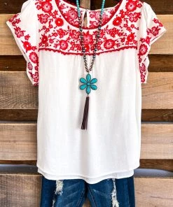 Andree Piece Of My Heart Top - Ivory Red - SALE