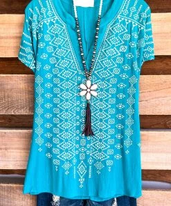 Andree Traditional Salutations Tunic - Teal Ivory - SALE