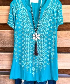 Andree Traditional Salutations Tunic - Teal Ivory - SALE