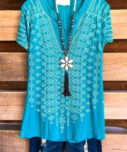 Andree Traditional Salutations Tunic - Teal Ivory - SALE