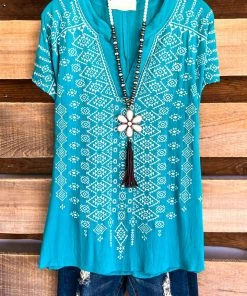 Andree Traditional Salutations Tunic - Teal Ivory - SALE